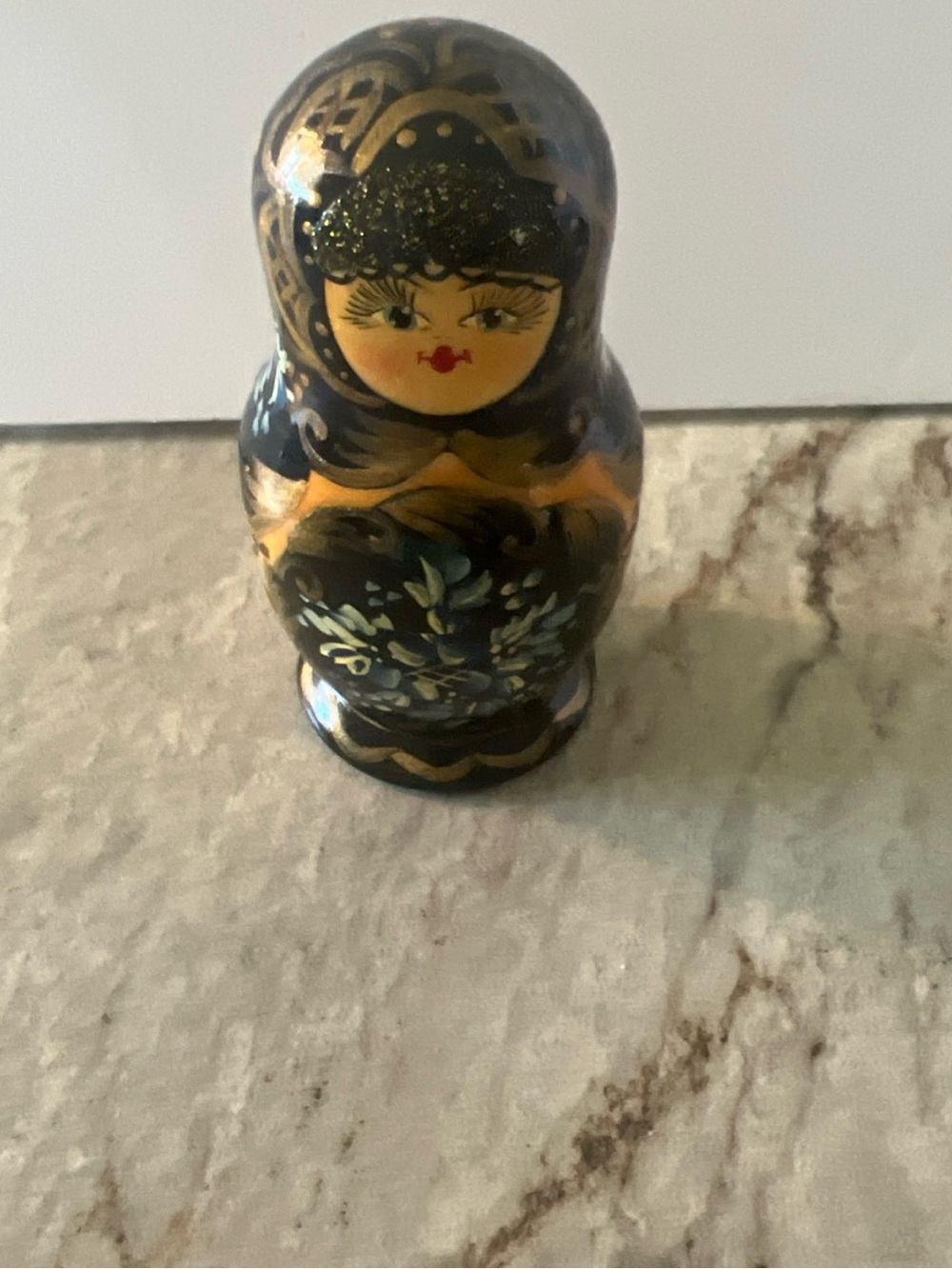 Hand-Painted Navy Blue and Gold Matryoshka Doll - Decorative Home Art